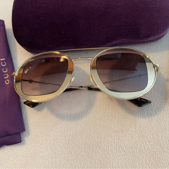 Gucci Gold GG0105S Gradient Round Sunglasses New main image 5
